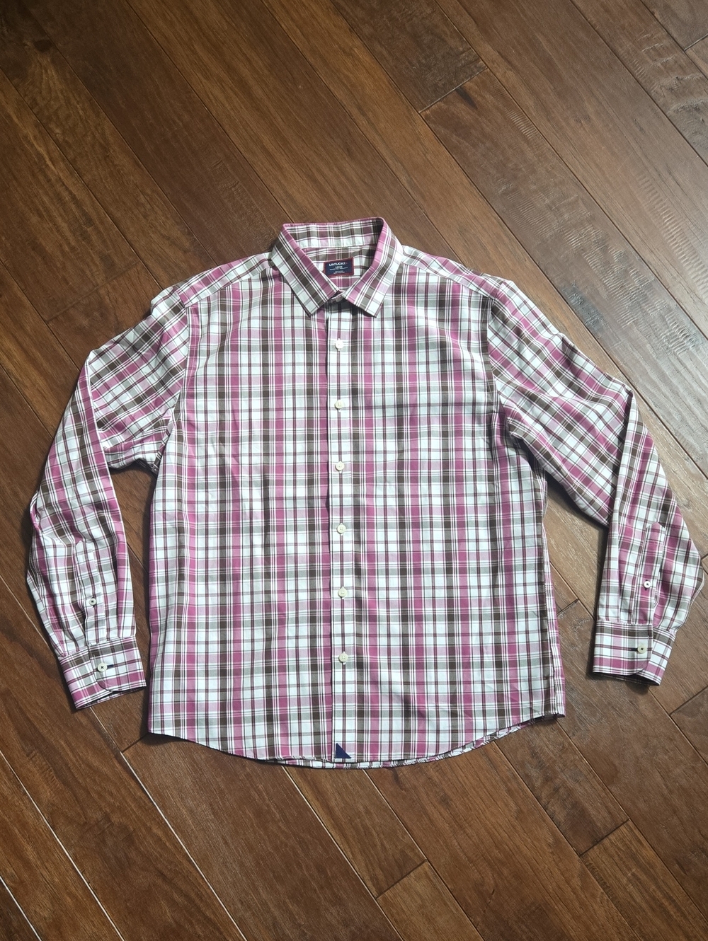 UNTUCKit Men's Plum & Brown Plaid Button Down Parrish Dress Shirt Large